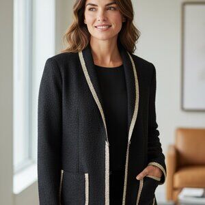 2-piece Chico’s Travelers Elegant Women's Black Blazer with Gray Accents 8/10